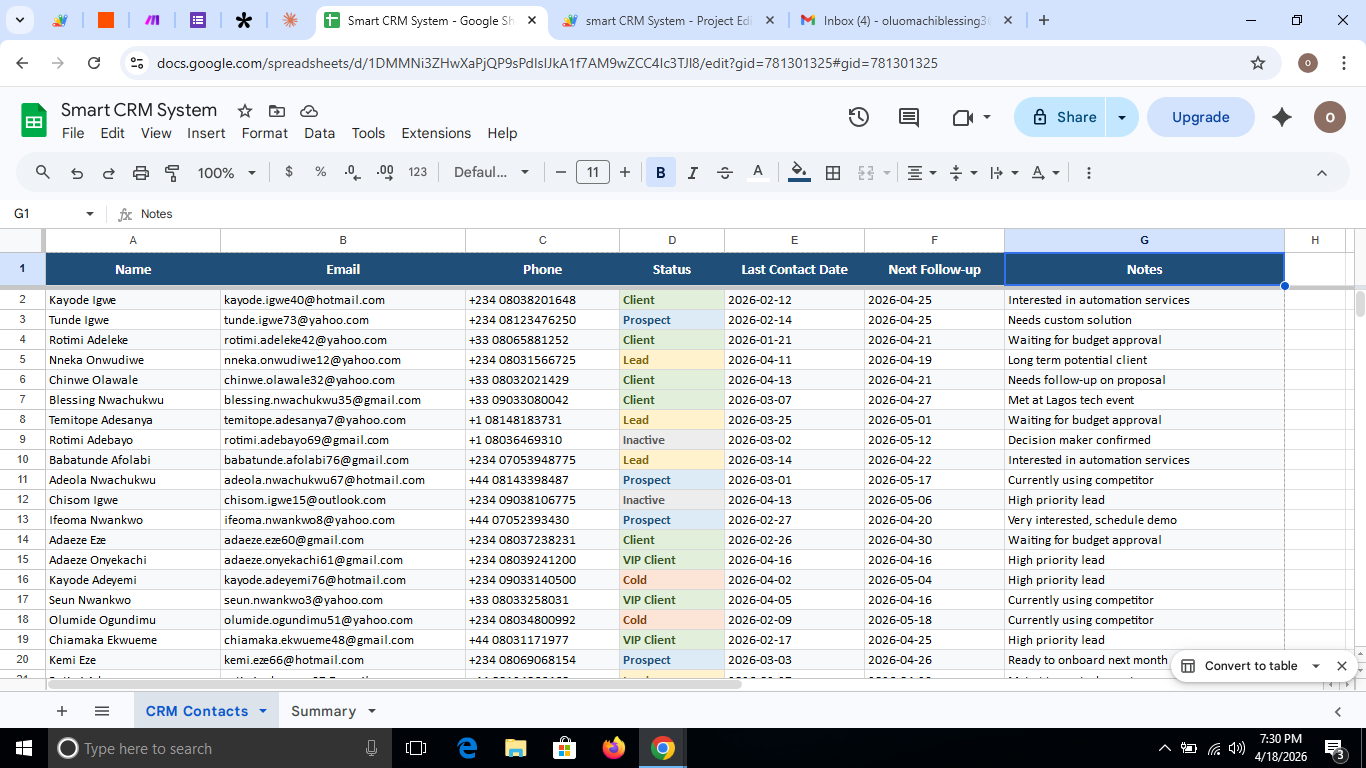 CRM system built from scratch