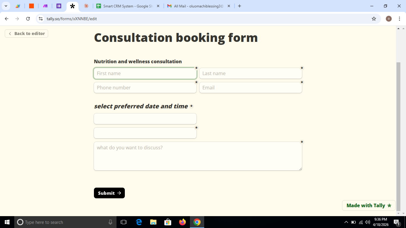Tally consultation booking form