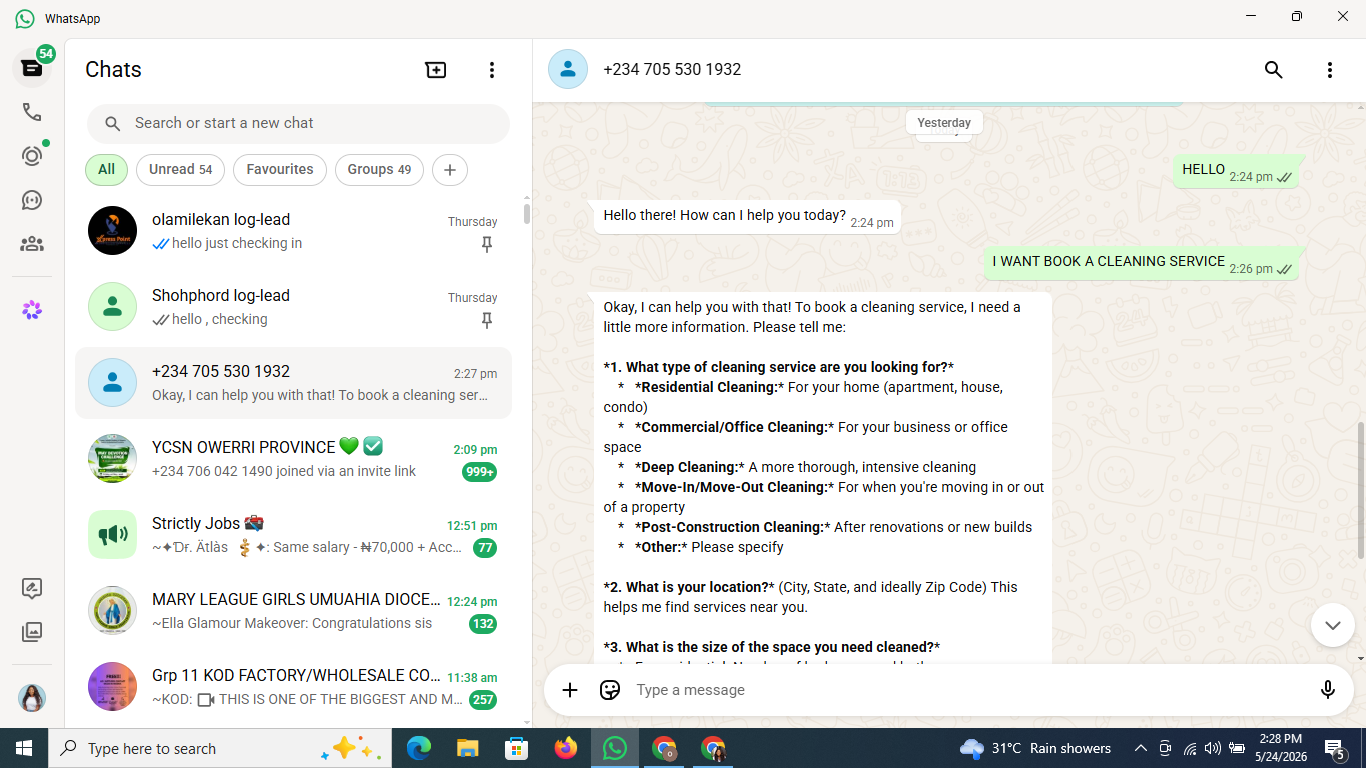 WhatsApp AI conversation