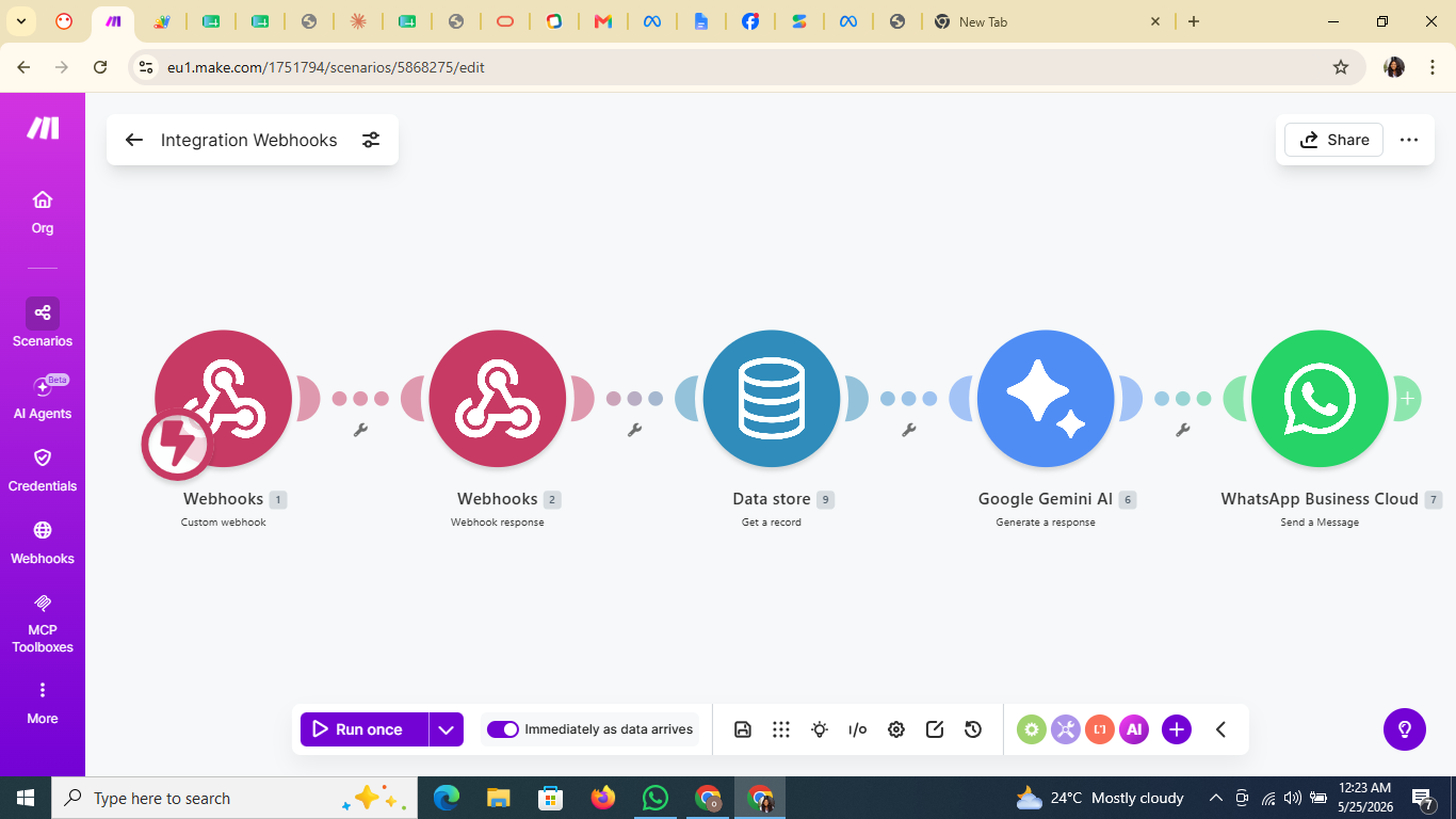 Make.com scenario with data store